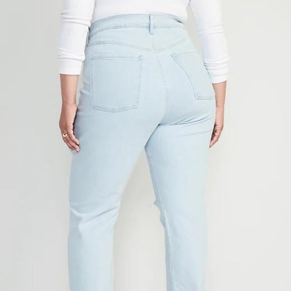 Old Navy Extra High-Waisted Button-Fly Sky-Hi Straight Ripped Jeans for Women - Picture 10 of 11